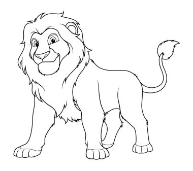 Lion Cartoon Animal Illustration BW clipart