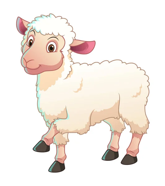 Kis Fehér Bárány Rajzfilm Állat Illusztráció — Stock Vector