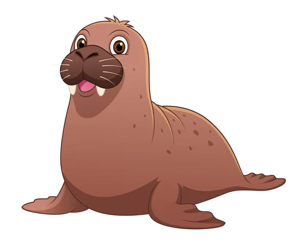 Kleine Walrus Cartoon Dieren Illustratie — Stockvector