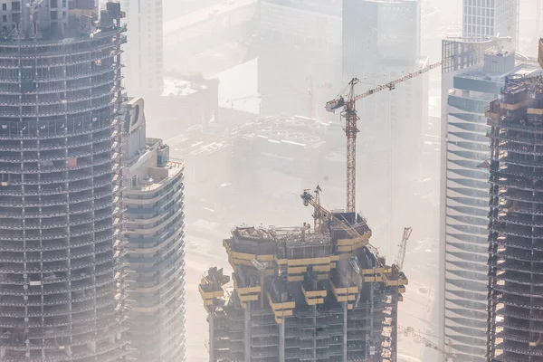 Huge Skyscrappers Construction Site Cranes Top Buildings Rapid Urban Construction — Stock Photo, Image