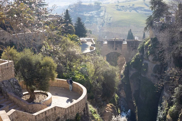 Panoramisch Uitzicht Hangende Tuinen Van Cuenca Tajo Gorge Met Witgekalkte — Stockfoto