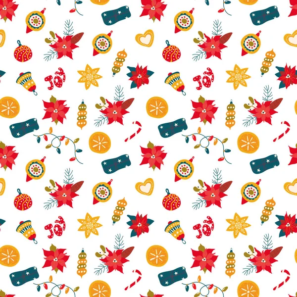 Різдвяний Безшовний Шаблон Пуасентія Голлі Різдвяні Прикраси Дизайн Тканини Текстилю — стоковий вектор