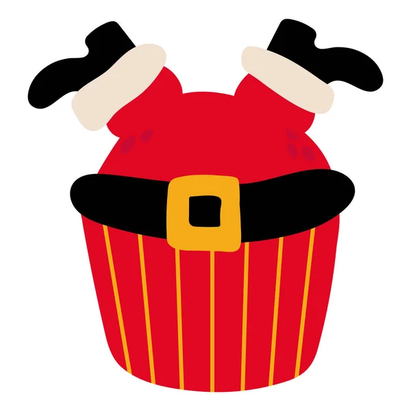 Cupcake Noël Avec Les Pieds Père Noël Fond Blanc Isoler — Image vectorielle