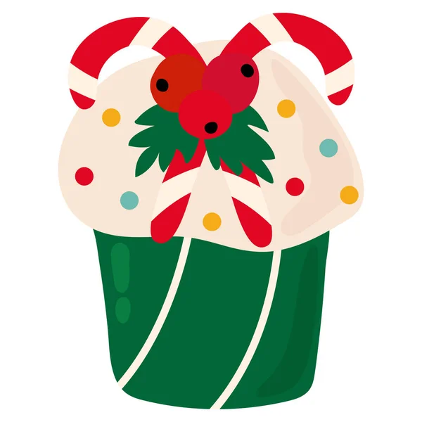 Cupcake Noël Avec Des Baies Des Bonbons Fond Blanc Isoler — Image vectorielle