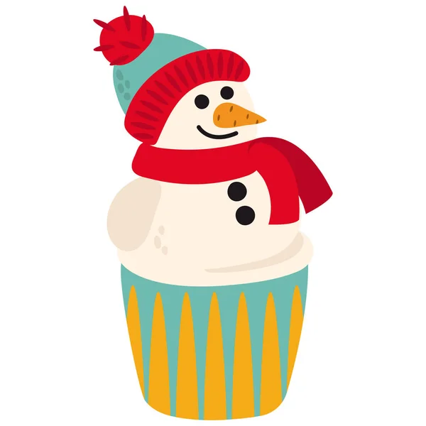 圣诞纸杯蛋糕雪人画的风格 白色背景隔离 矢量说明 — 图库矢量图片#