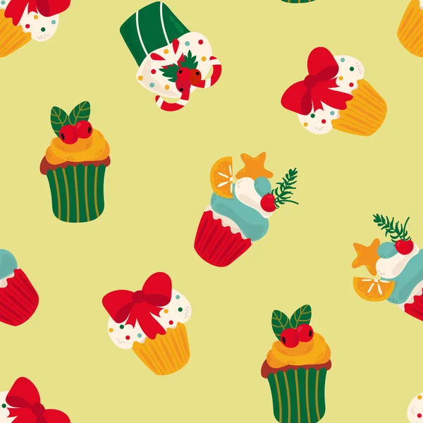 Modèle Sans Couture Avec Des Cupcakes Noël Conception Pour Tissu — Image vectorielle