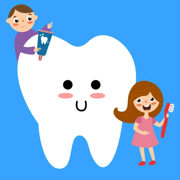 National Childrens Dental Health Month. Children brush their teeth.