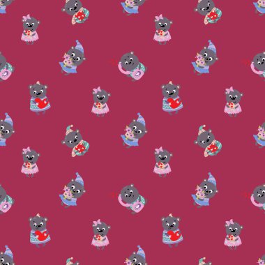 Sevgililer Günü ayılarında kusursuz desen. Kumaş, tekstil, duvar kağıdı, ambalaj, ambalaj kağıdı tasarımı.