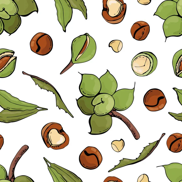 Patrón Sin Costuras Con Nueces Macadamia Diseño Para Tela Textil — Archivo Imágenes Vectoriales