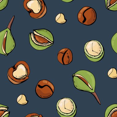 Macadamia fındıklı kusursuz desen. Kumaş, tekstil, duvar kağıdı, ambalaj için tasarım.