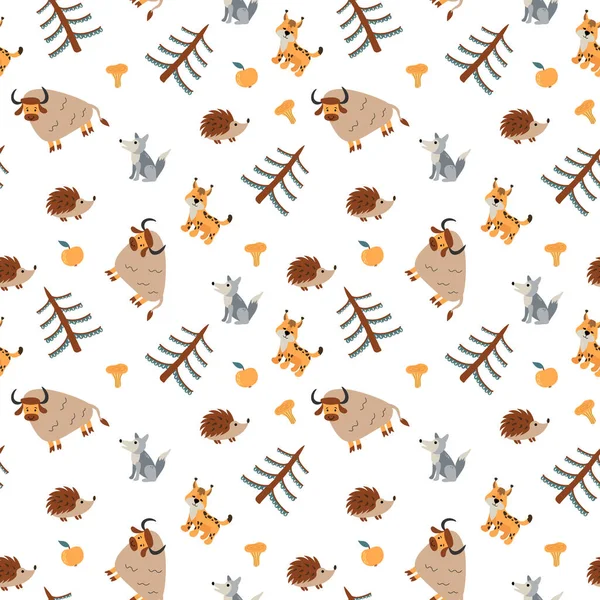 森の動物とのシームレスなパターン ファブリック テキスタイル パッケージのデザイン — ストックベクタ