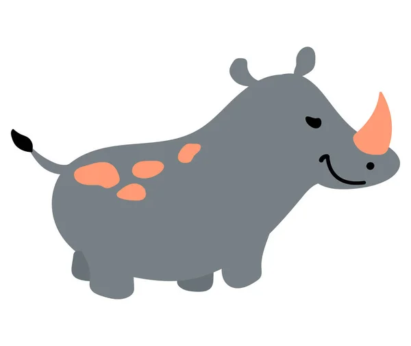 Roztomilý Ručně Tasený Nosorožec Zvířecí Safari Bílé Pozadí Izolovat — Stockový vektor