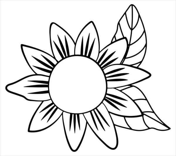 Sunflower Linear Style White Background Isolate — Stock Vector