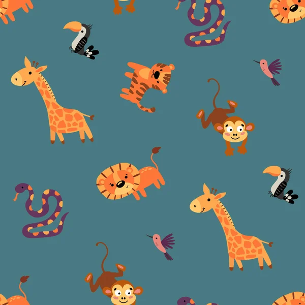 Бесшовный Рисунок Животными Сафари Дизайн Ткани Текстиля Обоев Упаковки — стоковый вектор