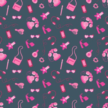 Barbiecore kusursuz desen. 2000 'lerin nostaljisi. Kumaş, tekstil, duvar kağıdı, ambalaj için tasarım.