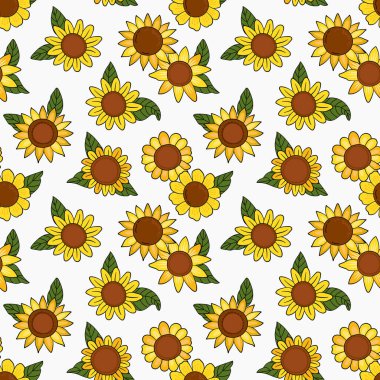 Ayçiçekli kusursuz desen. Güneşli çiçekler. Kumaş, tekstil, duvar kağıdı, ambalaj için tasarım.