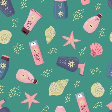 Güneş kremleriyle kusursuz desen. Güneş ışığı güvenliği, güneş ışınları güvenliği.