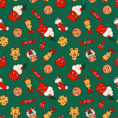 Kusursuz desenler Noel 'de eski usul. Kumaş, tekstil, duvar kağıdı, ambalaj için tasarım.