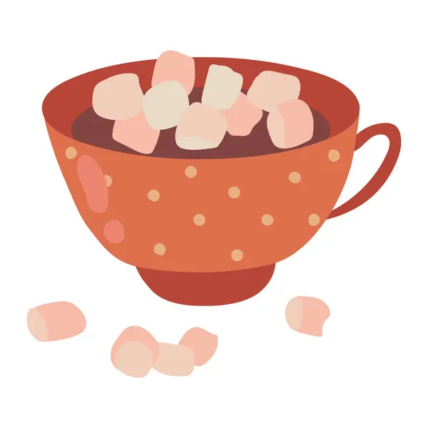 Cup Cocoa Marshmallows White Background Isolate — Stock Vector