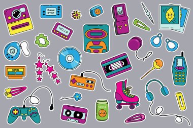 Retro çıkartma seti. 90 'ların nostaljisi..