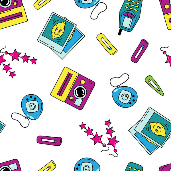 Seamless pattern nostalgia of the 90s. Design for fabric, textile, wallpaper, packaging.