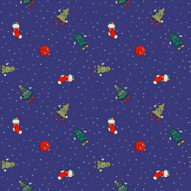 Kusursuz bir Noel deseni. Kawaii Noel ağaçları. Kumaş, tekstil, duvar kağıdı, ambalaj için tasarım.