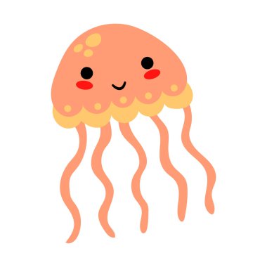 Sevimli el çizimi denizanası. Beyaz arkaplan, izole et