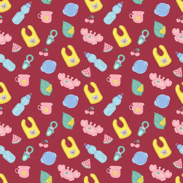 Бесшовный Узор Детской Посудой Дизайн Ткани Текстиля Обоев Упаковки — стоковый вектор