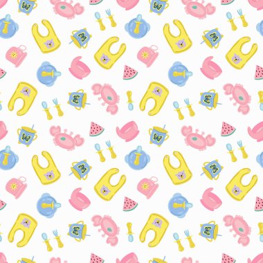 Çocuk tabaklarında kusursuz desen. Kumaş, tekstil, duvar kağıdı, ambalaj için tasarım.