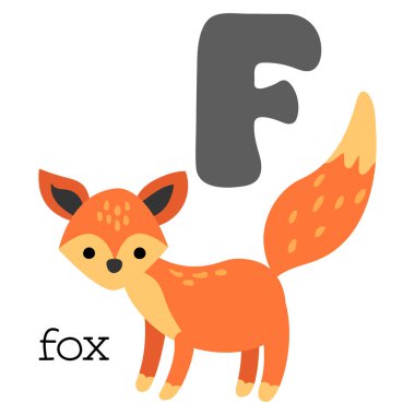 Alfabeden F harfinin eğitici illüstrasyonu.