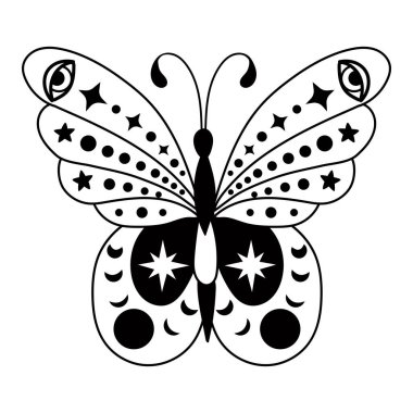 Ay evreli mistik boho güvesi. Poster, kart, gömlek baskısı için tasarım