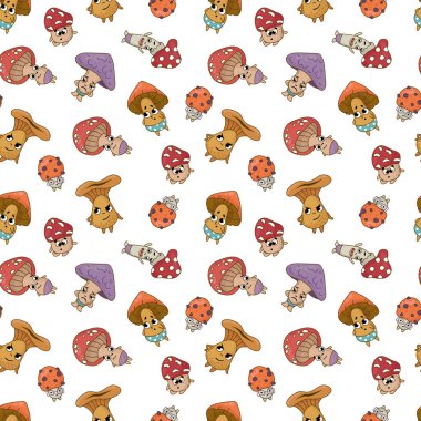 Mantar karakterli kusursuz desen. Kumaş, tekstil, duvar kağıdı, ambalaj için tasarım.