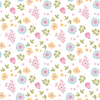Şirin çiçeklerle kusursuz desen. Kumaş, tekstil, duvar kağıdı, ambalaj için tasarım.