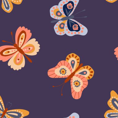 Kelebeklerle kusursuz desen. Kumaş, tekstil, duvar kağıdı, ambalaj için tasarım.