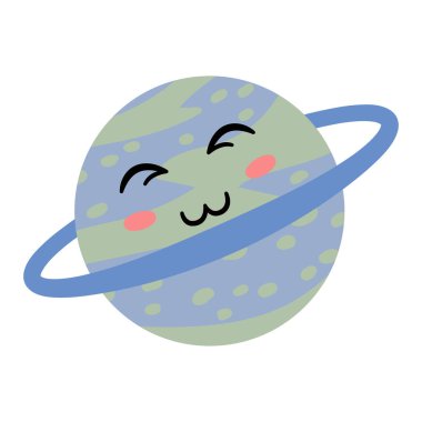 Gözleri ve gülüşü olan Satürn gezegeni. Kawaii