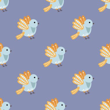 Kuşlarda kusursuz desen. Kumaş, tekstil, duvar kağıdı, ambalaj için tasarım.