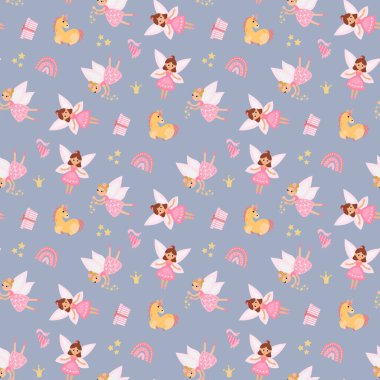 Perili Sihirli Kusursuz Desen, Tekboynuz. Kumaş, tekstil, duvar kağıdı, ambalaj, çocuk odası için tasarım. 