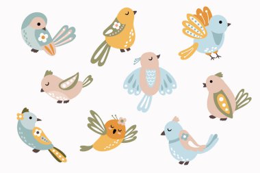 Kuşlar hazır. Sihirli kuşlar. Beyaz arkaplan izole et