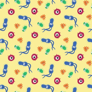 Bakterilerle kusursuz bir desen. Kumaş, tekstil, duvar kağıdı, ambalaj için tasarım