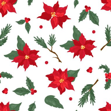 Noel çiçekleri ile kusursuz bir desen. Kumaş, tekstil, duvar kağıdı, ambalaj için tasarım.