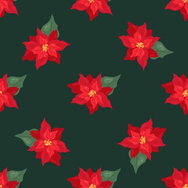 Noel çiçekleri ile kusursuz bir desen. Kumaş, tekstil, duvar kağıdı, ambalaj için tasarım.