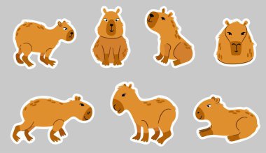 Bir sürü komik Capybara çıkartması. Çizgi film biçimi