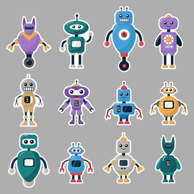 Tuhaf robotların çıkartmaları var burada. Elle çizilmiş biçim.