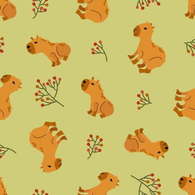 Şirin kapibaraları olan kusursuz bir desen. Kumaş, tekstil, duvar kağıdı, ambalaj için tasarım