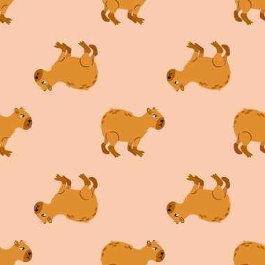 Şirin kapibaraları olan kusursuz bir desen. Kumaş, tekstil, duvar kağıdı, ambalaj için tasarım