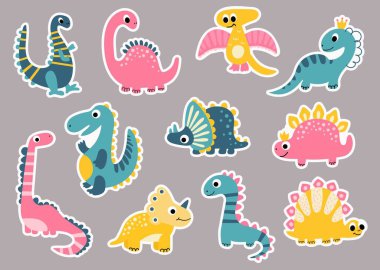 İçinde şirin dinozorlar olan çıkartmalar. Çizim biçimi