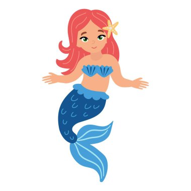 Beyaz soyutlanmış arka planda sevimli bir denizkızı.