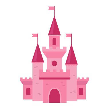 Renkli Peri Masalı Şatosu İllüstrasyonu. Beyaz arkaplan, izole et