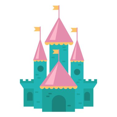 Renkli Peri Masalı Şatosu İllüstrasyonu. Beyaz arkaplan, izole et