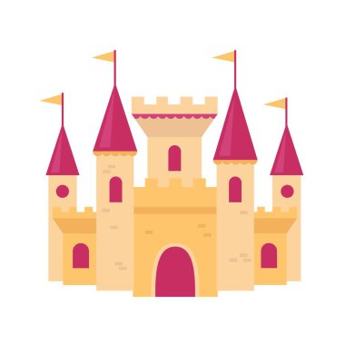 Renkli Peri Masalı Şatosu İllüstrasyonu. Beyaz arkaplan, izole et
